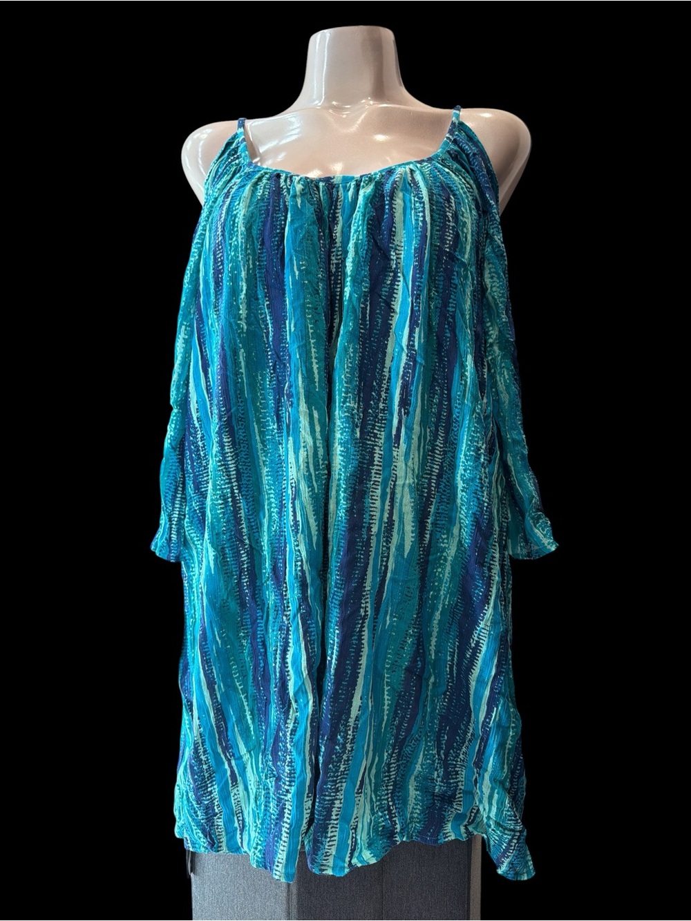 Oversized Women’s Blue Multi-Striped Swim Cover-Up Dress